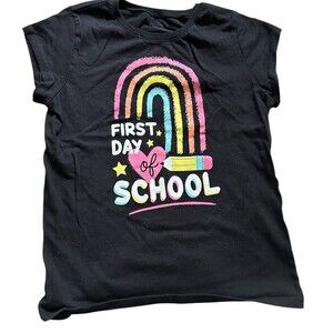 The Children's Place Girls T-Shirt Size L Black Rainbow First Day of